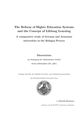 The Reform of Higher Education Systems and the Concept of Lifelong Learning