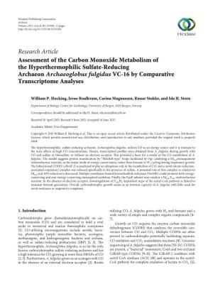 Assessment of the Carbon Monoxide Metabolism of the Hyperthermophilic Sulfate-Reducing Archaeon Archaeoglobus Fulgidus VC-16 by Comparative Transcriptome Analyses