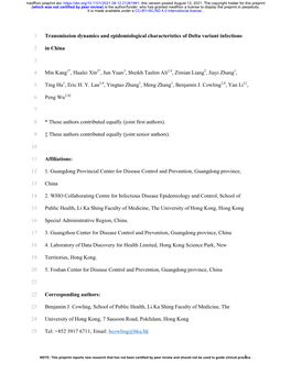 1 Transmission Dynamics and Epidemiological Characteristics of Delta Variant Infections