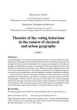 Theories of the Voting Behaviour in the Context of Electoral and Urban Geography