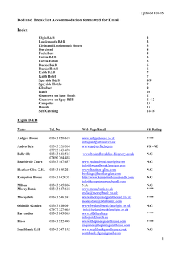 Bed and Breakfast Accommodation Formatted for Email Index Elgin B&B