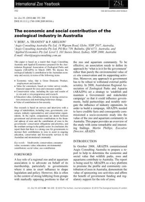 The Economic and Social Contribution of the Zoological Industry in Australia V
