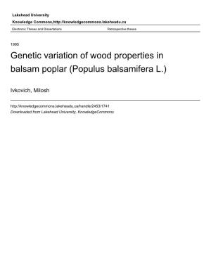 Genetic Variation of Wood Properties in Balsam Poplar (Populus Balsamifera L.)
