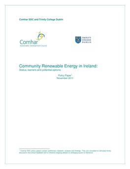 Community Renewable Energy in Ireland: Status, Barriers and Potential Options