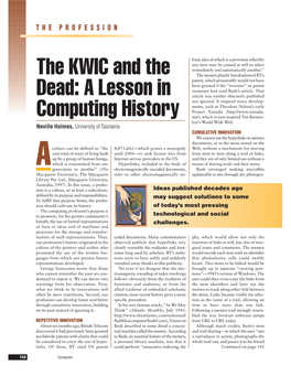 The KWIC and the Dead: a Lesson in Computing History