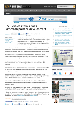 U.S. Herakles Farms Halts Cameroon Palm Oil Development | Reuters