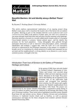 Beautiful Barriers: Art and Identity Along a Belfast 'Peace'