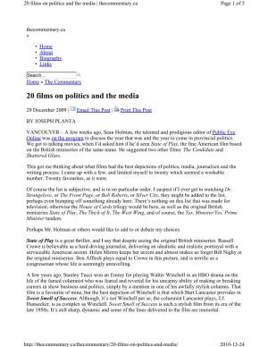 20 Films on Politics and the Media | Thecommentary.Ca Page 1 of 5