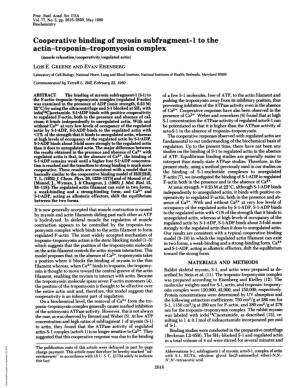 Actin-Troponin-Tropomyosin Complex (Muscle Relaxation/Cooperativity/Regulated Actin) Lois E