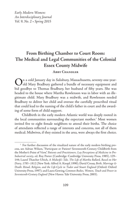 From Birthing Chamber to Court Room: the Medical and Legal Communities of the Colonial Essex County Midwife Abby Chandler