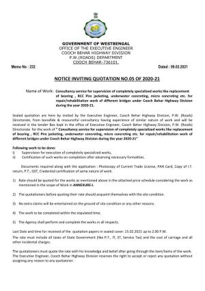 Notice Inviting Quotation No.05 of 2020-21