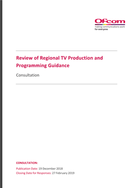 Review of Regional TV Production and Programming Guidance Consultation