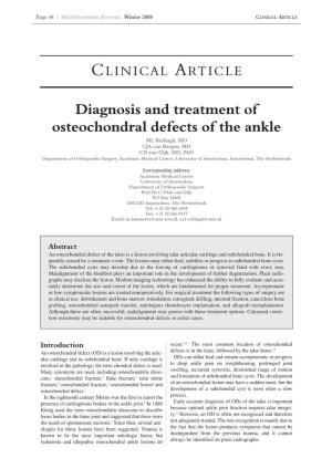 Diagnosis and Treatment of Osteochondral Defects of the Ankle