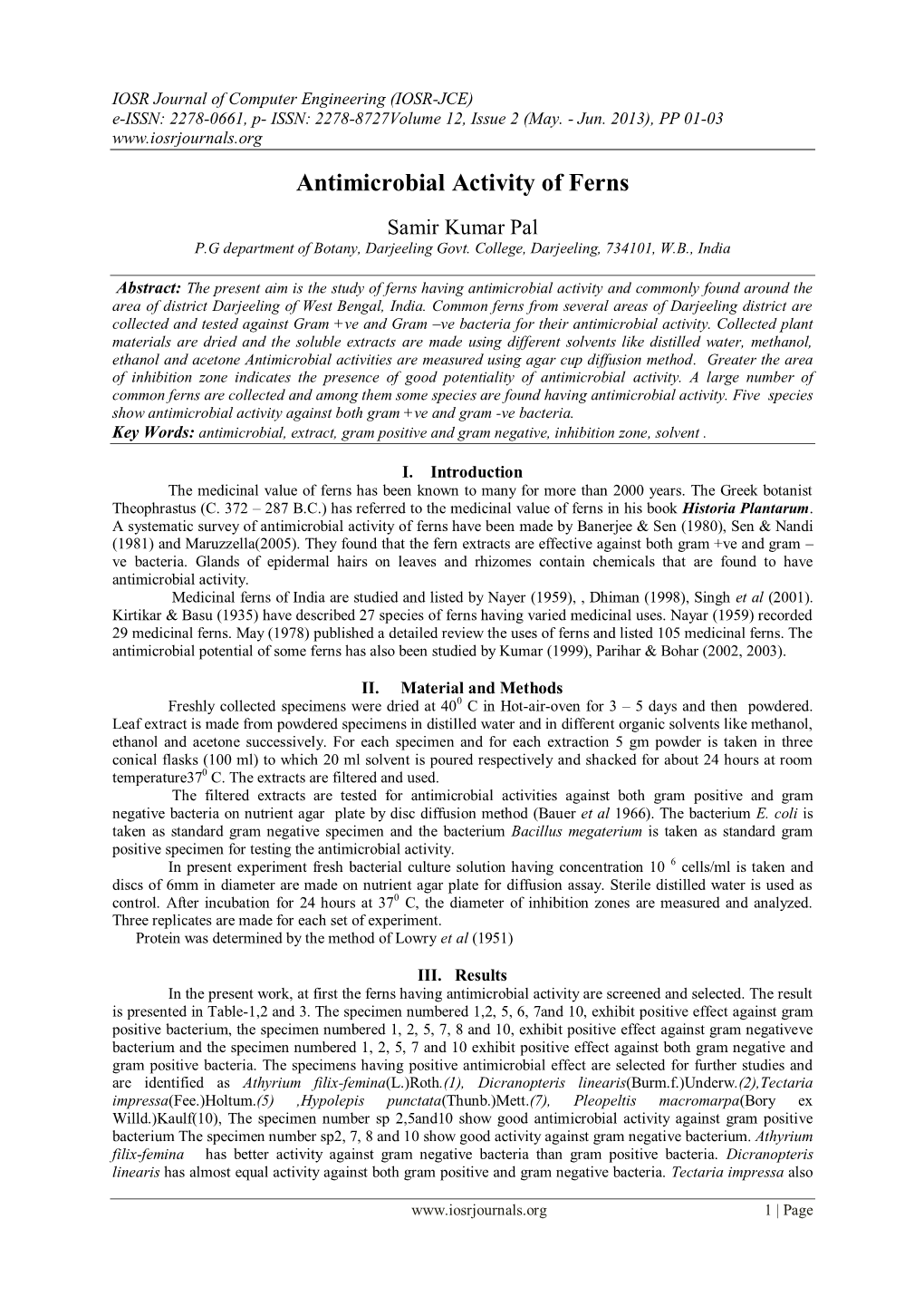 Antimicrobial Activity of Ferns