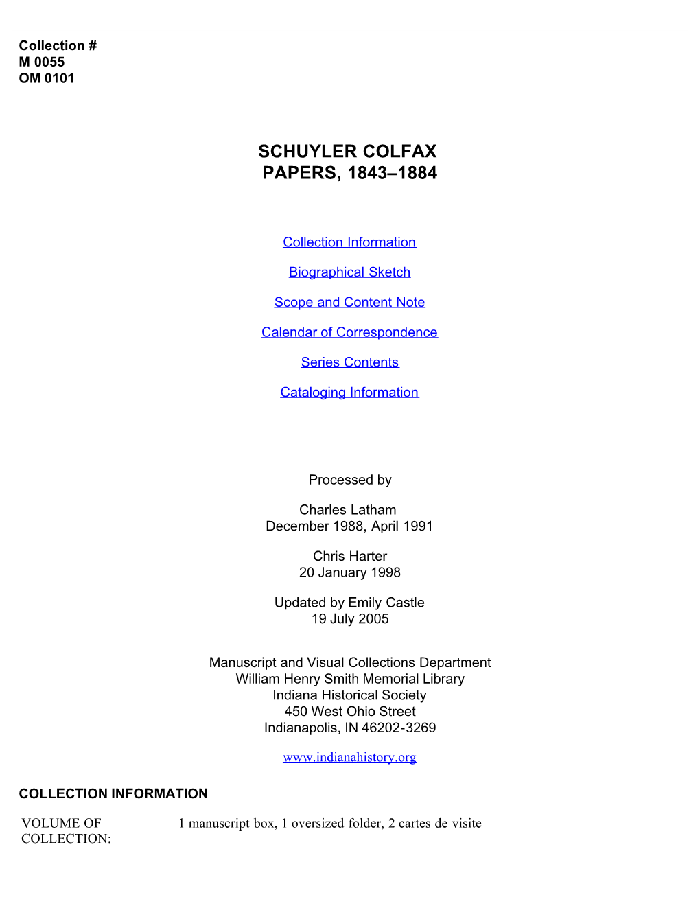 Schuyler Colfax Papers, 1843-1884