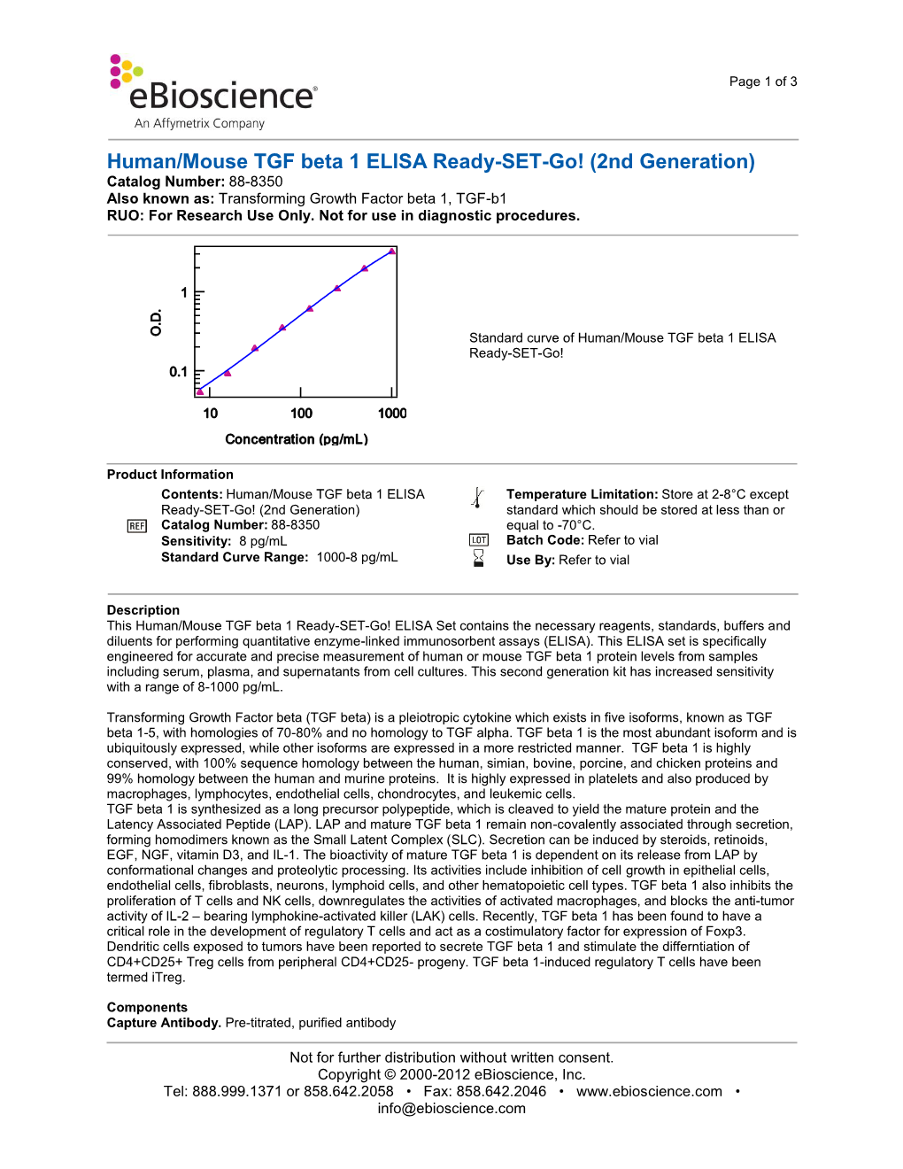 Human/Mouse TGF Beta 1 ELISA Ready-SET-Go! (2Nd Generation)