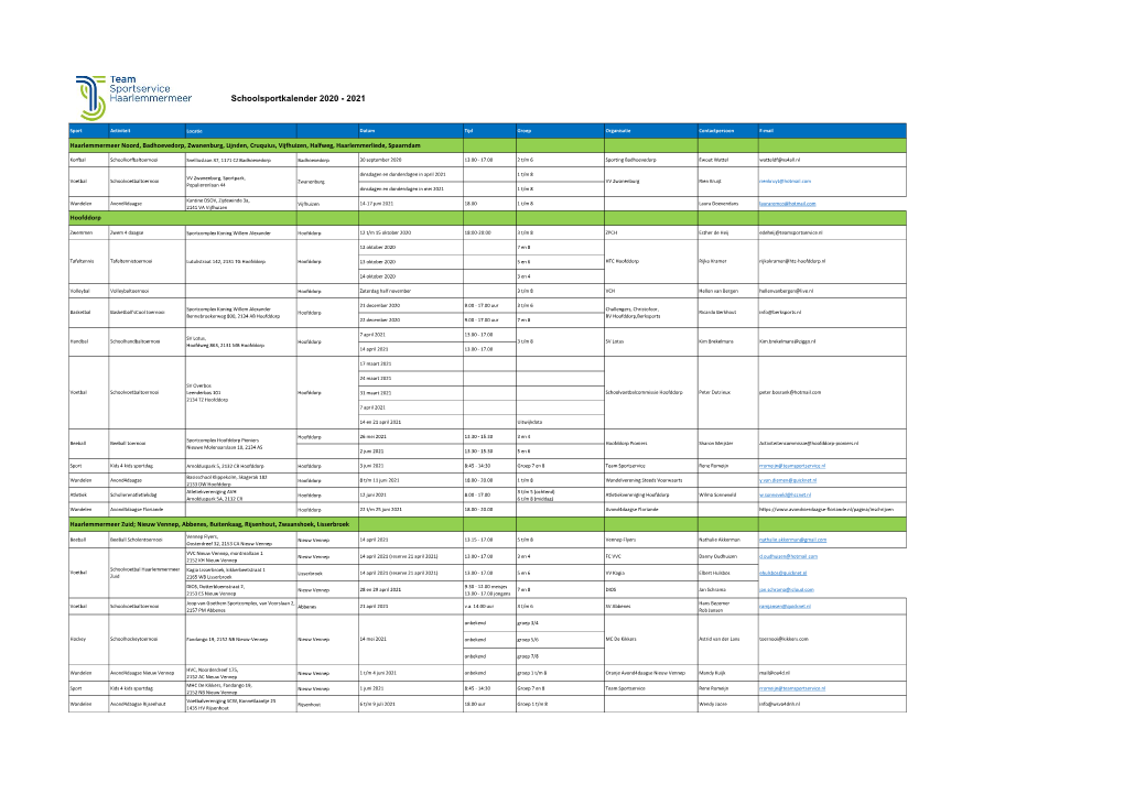 Schoolsportkalender 2020 - 2021