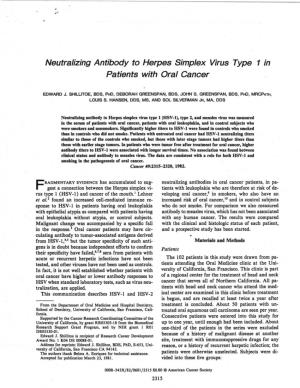 Neutralizing Antibody to Herpes Simplex Virus Type 1 in Patients with Oral Cancer