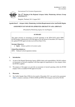 RASMAG/17−WP23 28-31/8/2012 International Civil Aviation Organization the 17Th Meeting of the Regional Airspace Safety Monitor