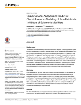 Computational Analysis and Predictive Cheminformatics Modeling of Small Molecule Inhibitors of Epigenetic Modifiers