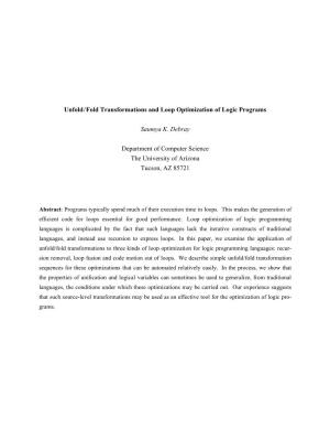 Unfold/Fold Transformations and Loop Optimization of Logic Programs