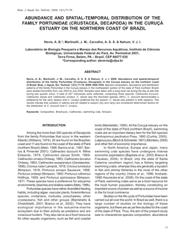 Abundance and Spatial-Temporal Distribution of the Family Portunidae (Crustacea, Decapoda) in the Curuçá Estuary on the Northern Coast of Brazil