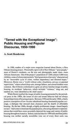 "Tarred with the Exceptional Image": Public Housing and Popular Discourse, 1950-1990