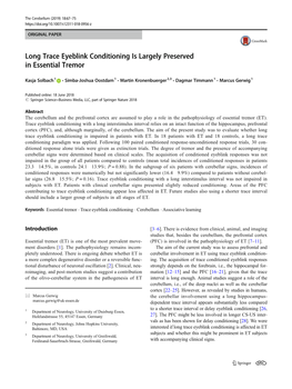 Long Trace Eyeblink Conditioning Is Largely Preserved in Essential Tremor