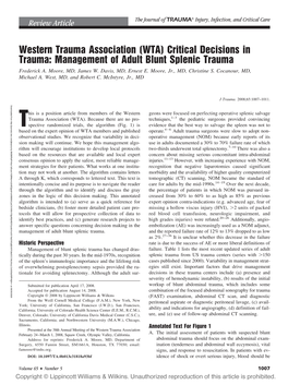 Management of Adult Blunt Splenic Trauma