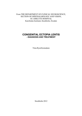 Congenital Ectopia Lentis - Diagnosis and Treatment