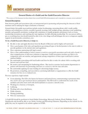 General Duties of a Guild and the Guild Executive Director