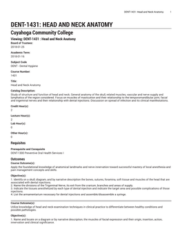 DENT-1431: Head and Neck Anatomy 1