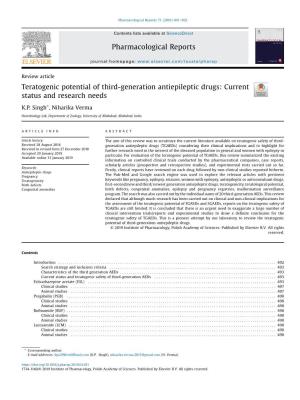 Teratogenic Potential of Third-Generation Antiepileptic Drugs: Current