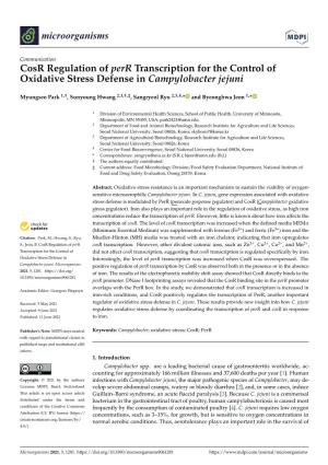 Cosr Regulation of Perr Transcription for the Control of Oxidative Stress Defense in Campylobacter Jejuni