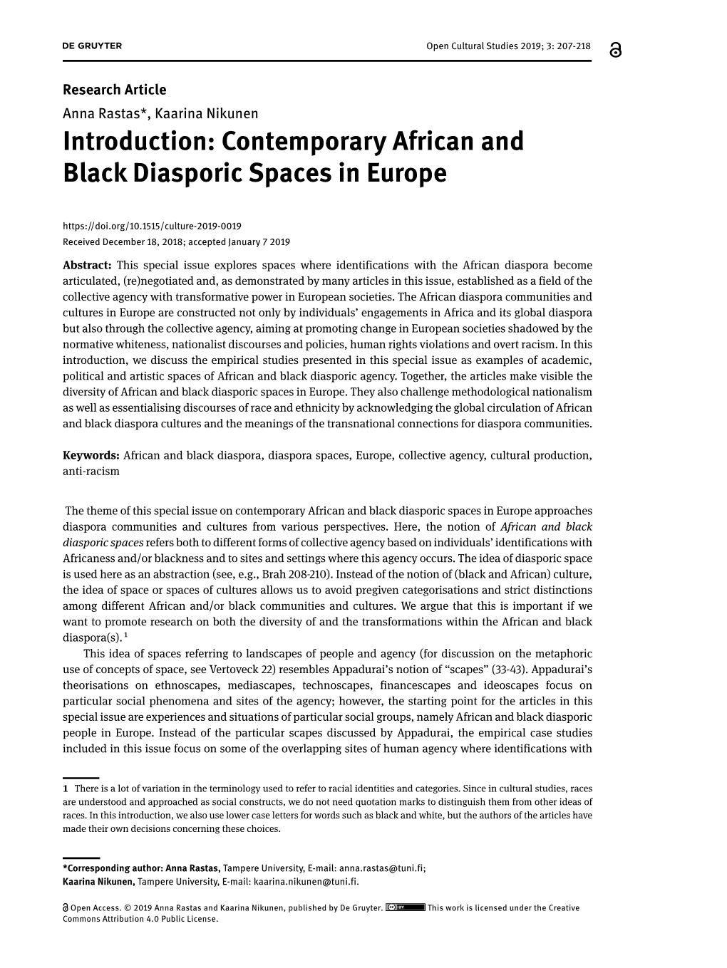 Contemporary African and Black Diasporic Spaces in Europe