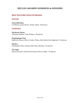 The Nominees for Best Feature Length Drama