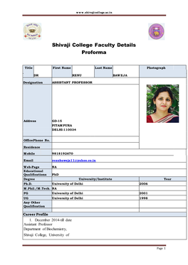 Shivaji College Faculty Details Proforma