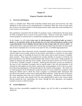 Chapter IV Property Transfers After Death A. Overview and Purpose Land Is a Valuable Asset. When Land Ownership Includes Fores