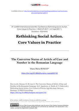 Rethinking Social Action. Core Values in Practice | RSACVP 2017 | 6-9 April 2017 | Suceava – Romania Rethinking Social Action