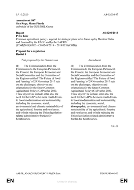 15.10.2020 A8-0200/847 Amendment 847 Sira Rego, Manu Pineda on Behalf of the GUE/NGL Group Report A8-0200/2019 Peter Jahr Common