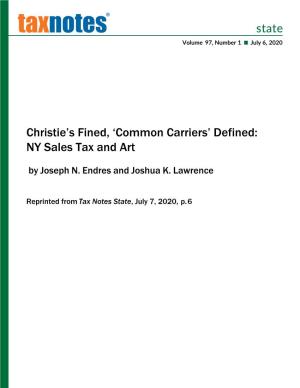Christie's Fined, 'Common Carriers' Defined: NY Sales Tax And
