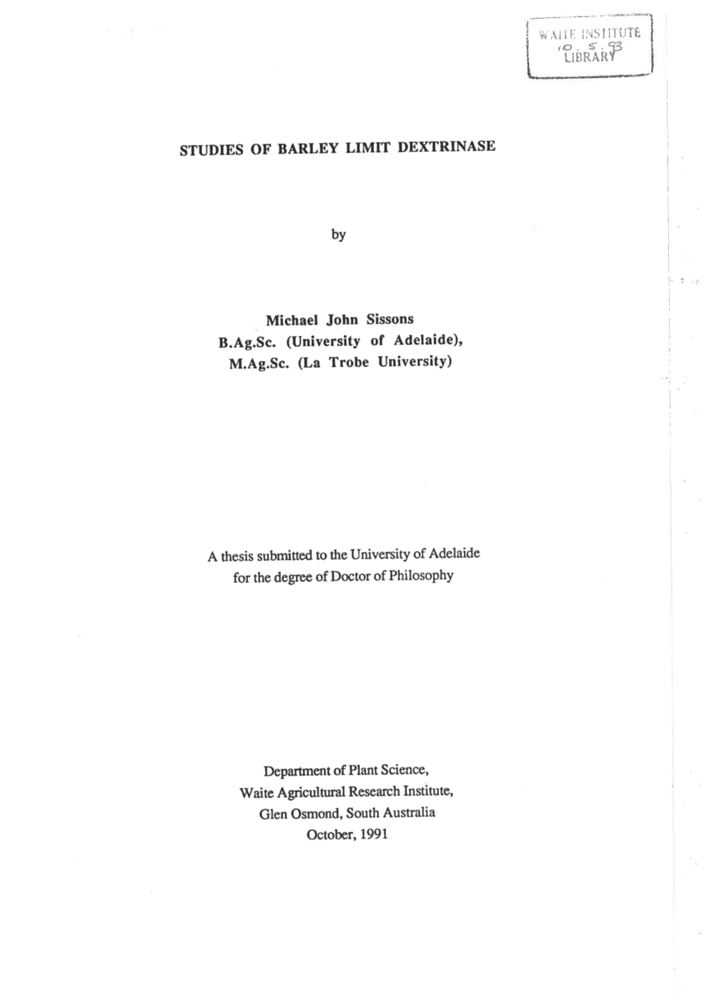 Studies of Barley Limit Dextrinase I I