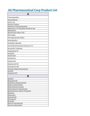 AX Pharmaceutical Corp Product List