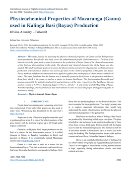 Physicochemical Properties of Macaranga (Gamu) Used in Kalinga Basi (Bayas) Production Divina Alunday – Balocnit