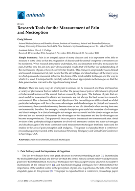 Research Tools for the Measurement of Pain and Nociception