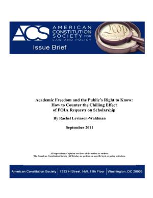 Academic Freedom and the Public's Right to Know: How to Counter the Chilling Effect of FOIA Requests on Scholarship