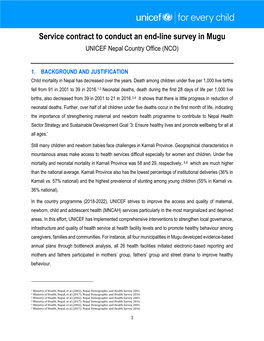Service Contract to Conduct an End-Line Survey in Mugu UNICEF Nepal Country Office (NCO)