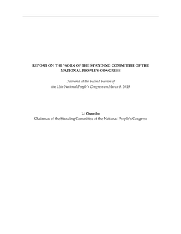 REPORT on the WORK of the STANDING COMMITTEE of the NATIONAL PEOPLE's CONGRESS Delivered at the Second Session of the 13Th Na