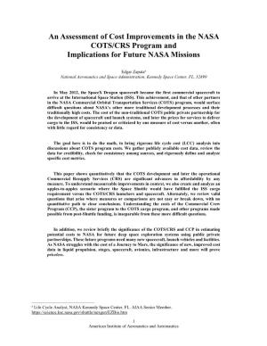 An Assessment of Cost Improvements in the NASA COTS/CRS Program and Implications for Future NASA Missions