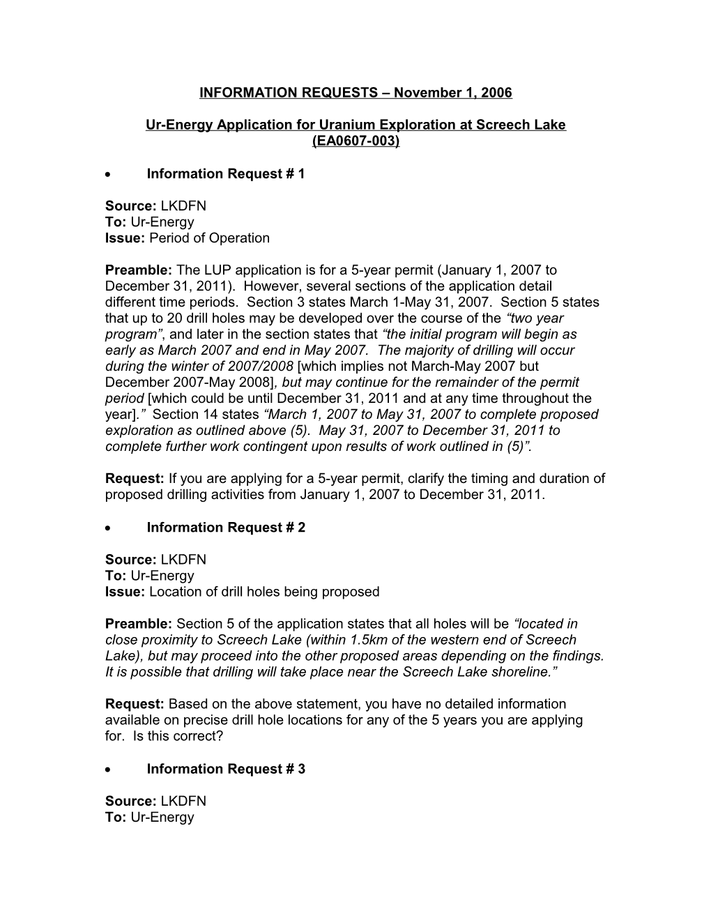 Ur-Energy Application for Uranium Exploration at Screech Lake